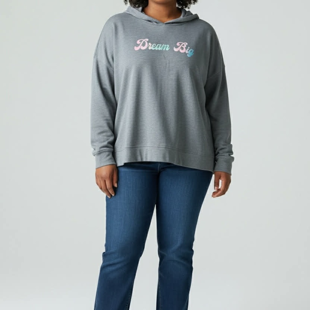 Embrace Life Women's Size 2X Gray Hoodie with 'Dream Big' Print